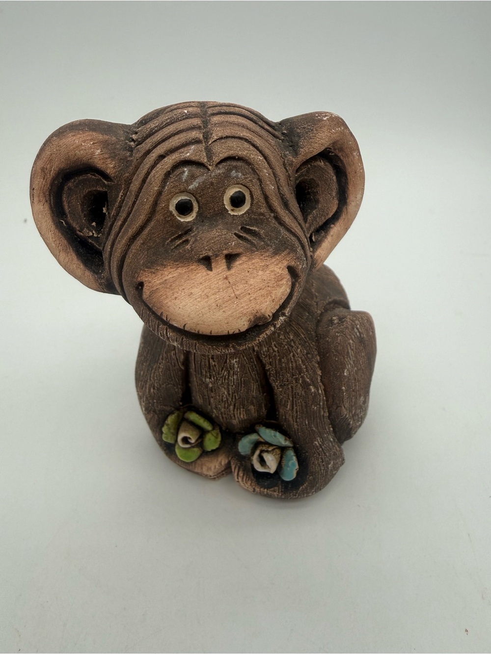 Vintage Artesania Rinconada Clay Chimpanzee Monkey Figurine Signed Uruguay #45